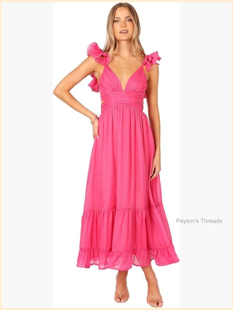 Midi Dress With V-Neckline And Lace Up Back